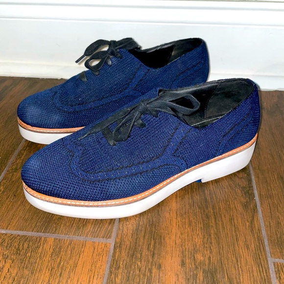 ZARA Fabric Knitt Upper blue chunky platform derby Oxford shoes